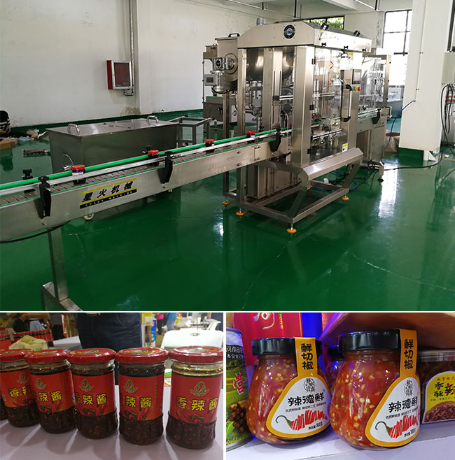 全自動辣椒醬灌裝機械及灌裝樣品展示