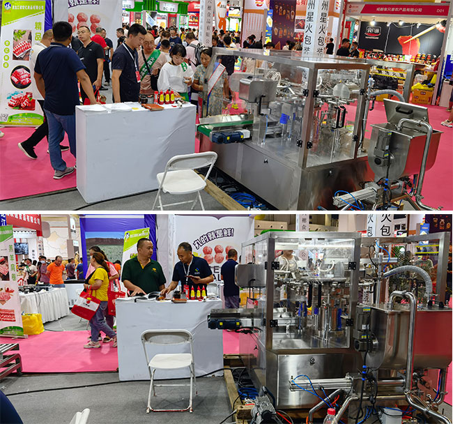 全自動(dòng)烤魚醬包裝生產(chǎn)線參加展會(huì)實(shí)拍